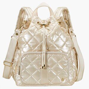 NWT Oliver Thomas Maxed Out Bucket Backpack / Crossbody in champagne metallic